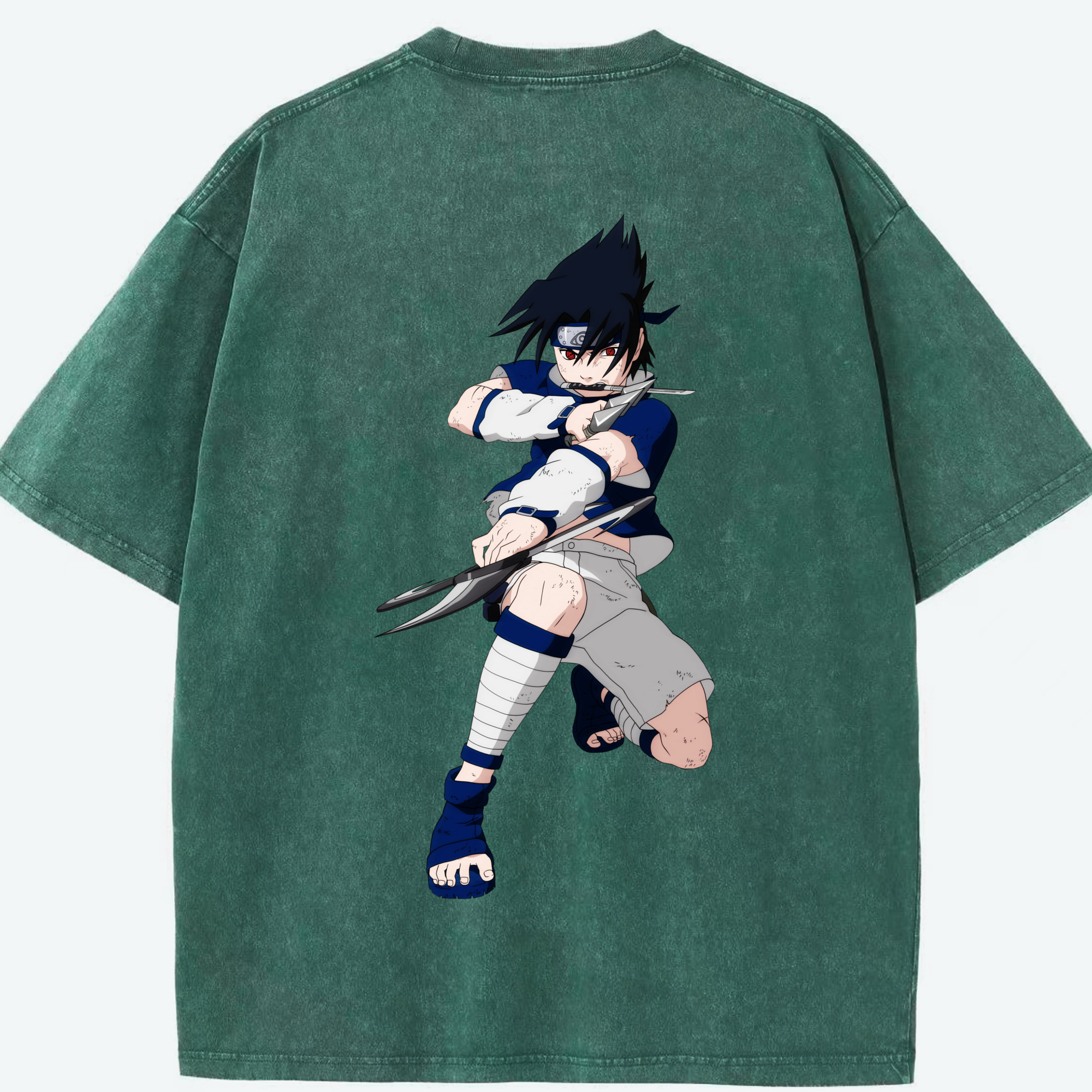 （画像用） NARUTO -ナルト- うちは サスケ Uchiha Sasuke 綿100% ヴィンテージ風 半袖Tシャツ（背面プリント）
